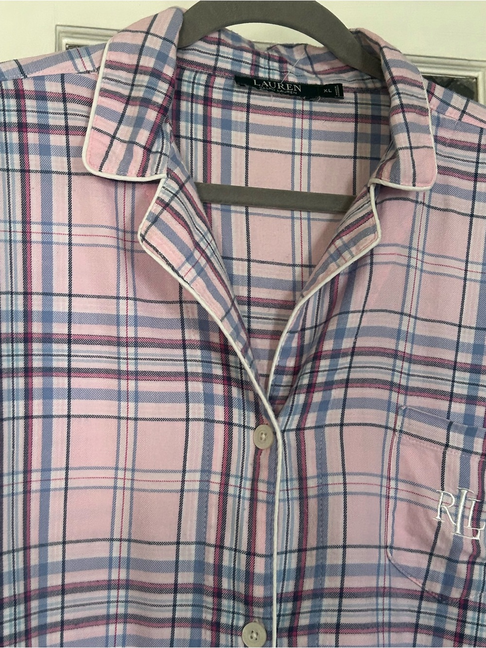 Lauren Ralph Lauren Pink Plaid Sleep Shirt Embroidered Preppy XL Cotton Classic - Picture 12 of 12